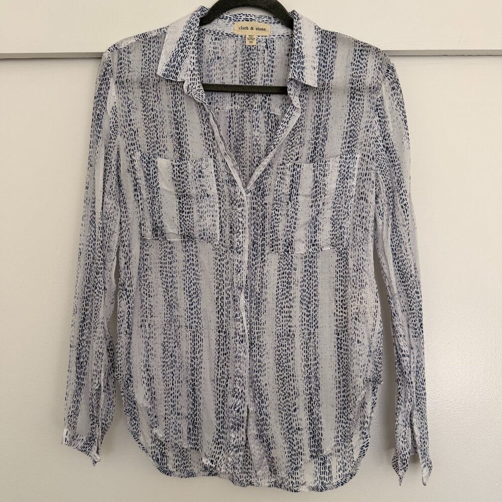 Cloth & Stone lightweight button-down blouse in blue and white